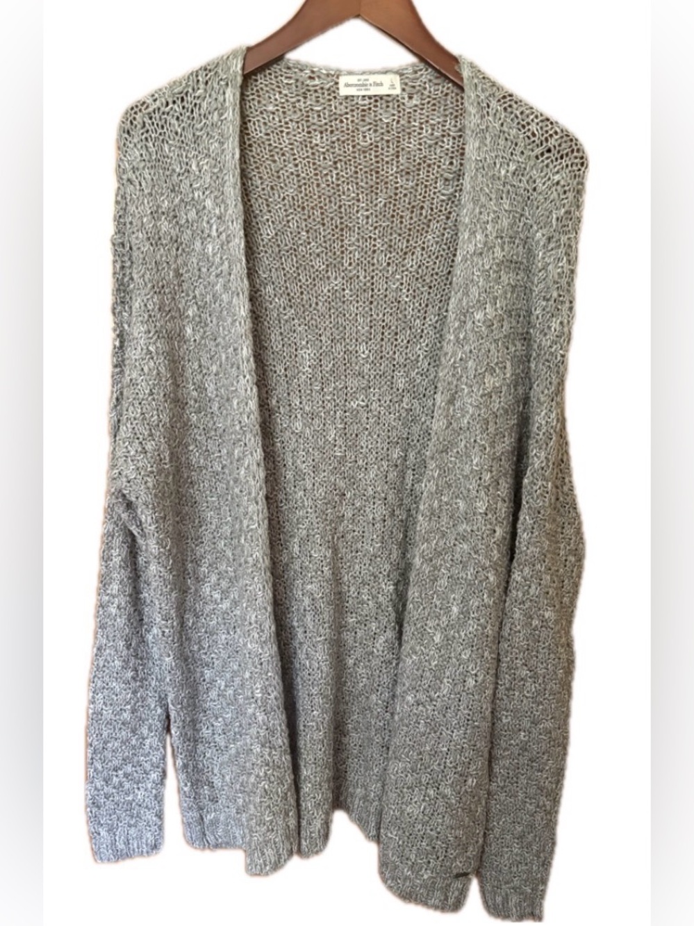 Abercrombie & Fitch NWOT- Open Knit Long Cardigan Sweater Gray Side Slit Boho